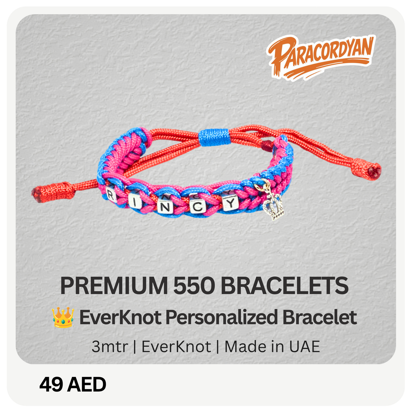 Ever knot Custom Braided Bracelets for Men Women Handmade Rope Paracord Bracelet Cool String Friendship Bracelet Adjustable, 11 inches, Nylon, with letter gemstone